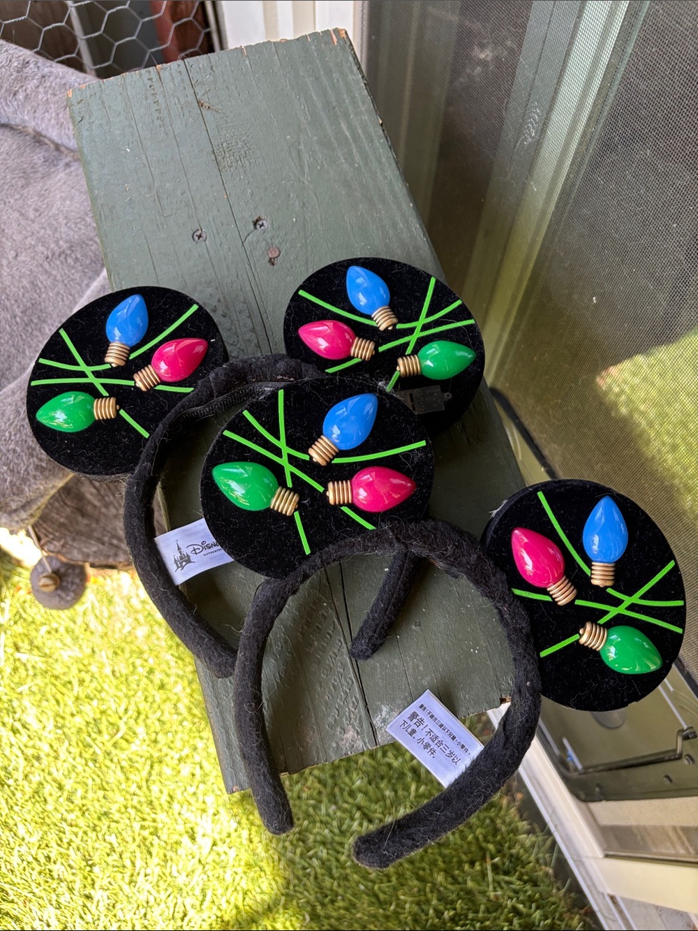 RARE DUO PACKAGE Disney Black Ear Headband with Blue Pink and Green Light Bulbs